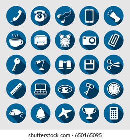Vector icons set for business in flat style with long shadows
