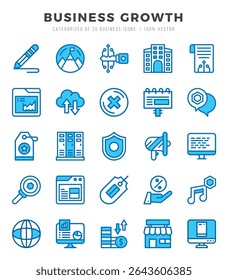 Vector icons set of Business Growth. Two Color style Icons.