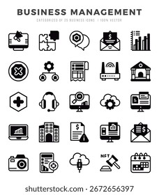 Conjunto de iconos vectoriales de gestión empresarial. Iconos de estilo Lineal Filled.