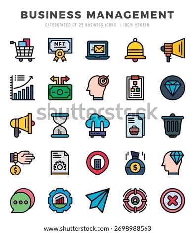 Vector icons set of Business Management. Lineal Color style Icons.