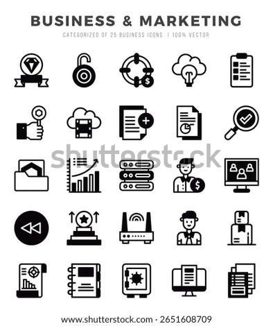Vector icons set of Business and Marketing. Lineal Filled style Icons.