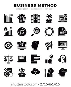 Vector icons set of Business Method. Glyph style Icons.