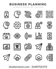 Conjunto de ícones de vetor do Business Planning. Ícones de estilo linear.