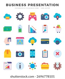 Conjunto de iconos vectoriales de presentación de negocios. Iconos de estilo plano.