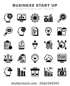 Conjunto de iconos vectoriales de inicio de negocios. Iconos de estilo Lineal Filled.