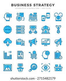 Vector icons set of Business Strategy. Two Color style Icons.