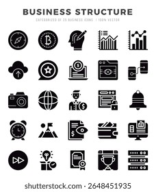 Conjunto de ícones de vetor da Estrutura Comercial. Ícones de estilo de glifo.