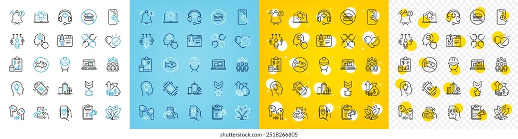 Vector icons set of Business way, Inflation and Foreman line icons pack for web with Medical support, Group people, Squad outline icon. No burger, Winner medal, Stop fishing pictogram. Vector