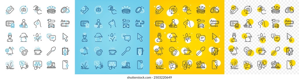 Vector icons set of Buyer, Doctor and Fist bump line icons pack for web with Coffee cup, Journey path, Pets care outline icon. Cursor, Wedding rings, Info pictogram. Human resources. Vector