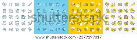 Vector icons set of Calendar, Cogwheel and Parking line icons pack for web with Outsource work, Blood, Sign out outline icon. Voicemail, Share call, Cross sell pictogram. Clipboard. Vector