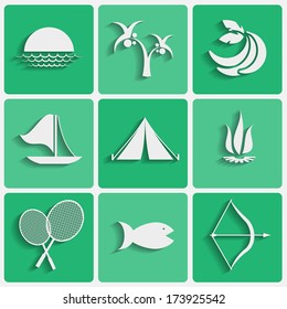 Vector icons set camping theme - with shadow