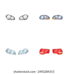 Vector icons set of car headlights and taillights in different styles