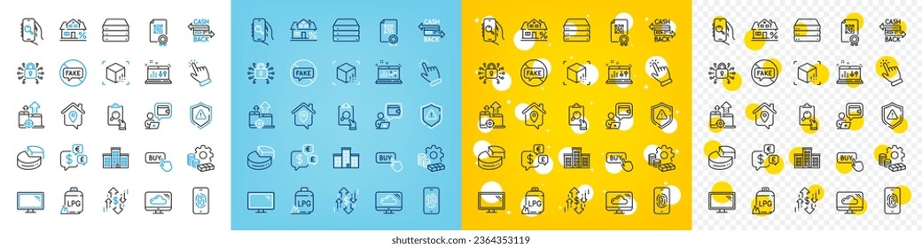 Vector icons set of Cashback card, Augmented reality and Company line icons pack for web with Mortgage, Inspect, Security lock outline icon. Monitor, Sound check, Seo devices pictogram. Vector
