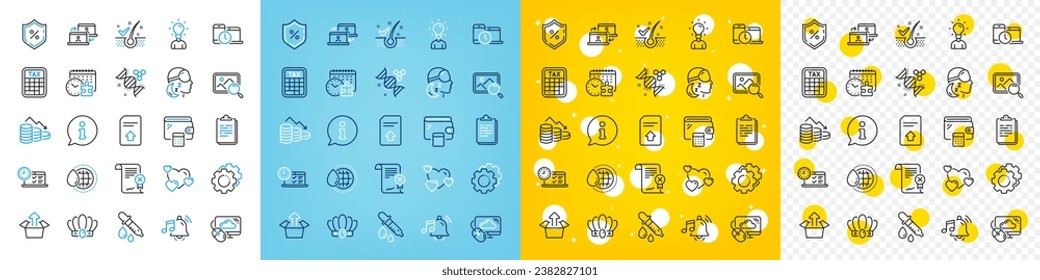 Vector icons set of Chemistry pipette, Reject certificate and Clipboard line icons pack for web with Cloud computing, Online test, Anti-dandruff flakes outline icon. Upload file. Vector