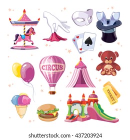 Vector icons set of Circus entertainment. Flat style design for your personal projects