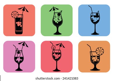 Vector icons set of cocktail