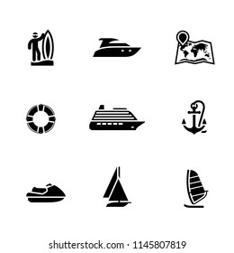 Vector icons set, collection - transportation, cruise ship, water scooter, cars, taxi, boat, bike vector illustration symbols pictograms