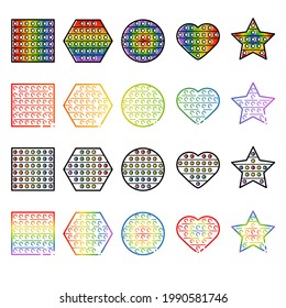 Iconos vectoriales conjunto de juguete colorido antiestrés sensorial de la fibra lo pop