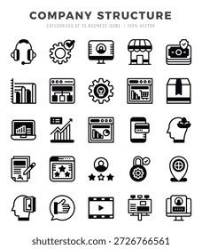 Vektorsymbole der Unternehmensstruktur. Lineal ausgefüllte Formatsymbole.