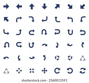 Vector icons set containing 42 arrows icon. Isolated arrow cursor collection. Simple modern pictogram shape - one color sharp style.
