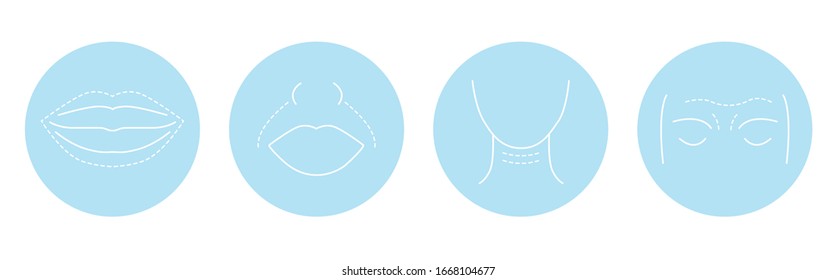 Vector icons set. Cosmetology, dermatology, biorevitalization, injection, Botulinum toxin procedure. Doctor, clinic, medicine