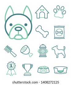 Vector icons set for creating infographics related to dogs, like bone,  food bowl, paw print or trophy