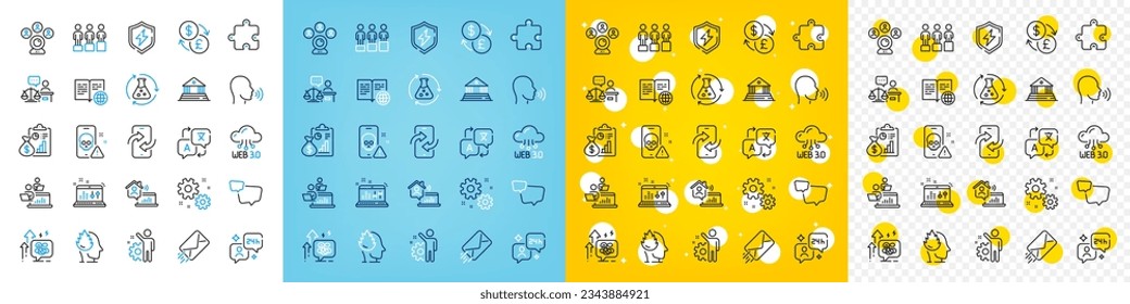 Vector icons set of Currency exchange, Internet book and Video conference line icons pack for web with Speech bubble, Consulting, Puzzle outline icon. E-mail, Phone transfer. Vector