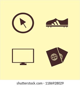Vector icons set cursor, monitor, passports and football shoe