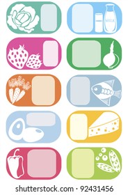 vector icons set with decorative food silhouette and frame for text on white background