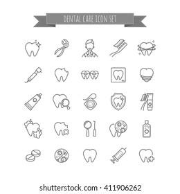 Vector icons set of dental care. thin line icons of teeth health, dentistry, medicine for your design