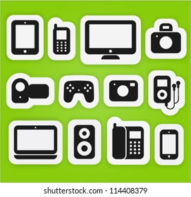 Vector icons set different multimedia digital devices.
