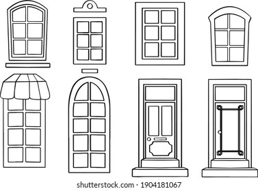 Vector icons set of different types of windows. Vector illustration