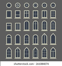 Vector icons set of different types of windows. Eps10