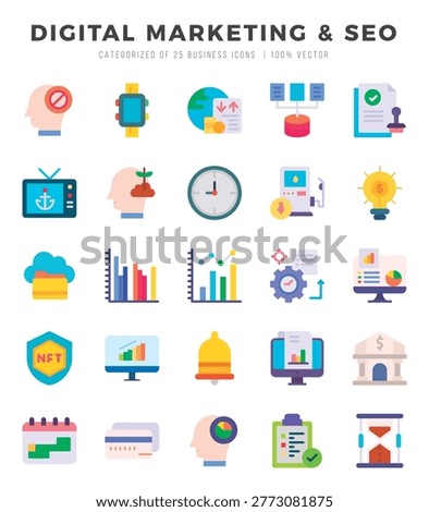 Vector icons set of DIGITAL MARKETING and SEO. Flat style Icons.