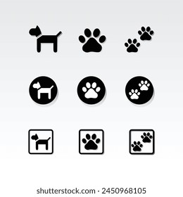 Vector icons set of dog and paws isolated on white
