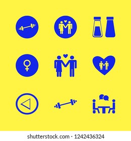 vector icons set dumbbell, talking people, female gender symbol and salt pepper shaker