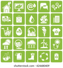 Vector icons set. Ecology, alternative energy sources, science and market.