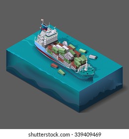 Vector icons set elements,the process of immersion, flooding of the ship, barge at sea or ocean at the time of transportation of cargo. The accident at sea