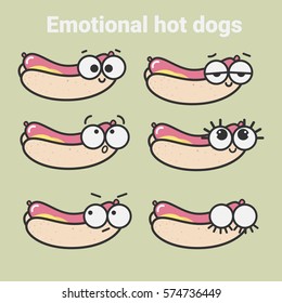 Vector icons set of emotional hot dogs