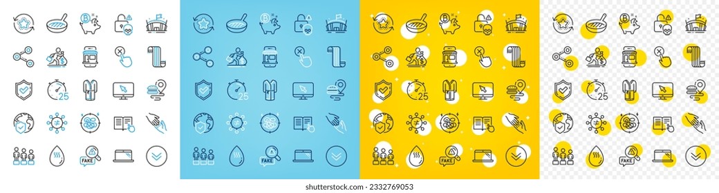 Vector icons set of Equality, Marketplace and Hot water line icons pack for web with Reject click, Stress, Laptop outline icon. Confirmed, Cyber attack, Internet pictogram. Bitcoin coin. Vector
