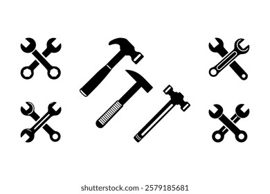 Vector icons set of essential hand tools for construction and repair.