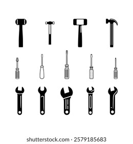 Vector icons set of essential hand tools for construction and repair.