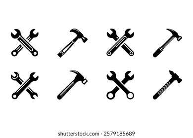 Vector icons set of essential hand tools for construction and repair.