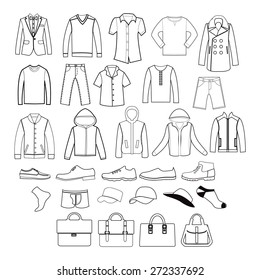 Vector icons set of Fashion man clothing and accessories-illustration silhouette