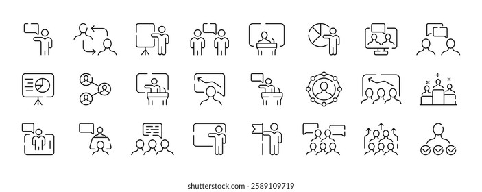 Vector icons set featuring business and communication concepts.
