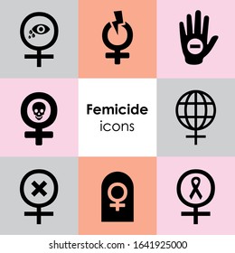 vector icons set for feminist emblems femicide and violence against women pictograms