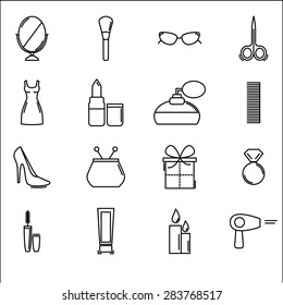 Vector icons set flat line design cosmetics, beauty, fashion, women
