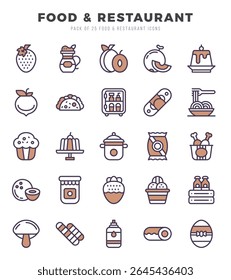 Vector icons set of Food and Restaurant. Two Color style Icons.