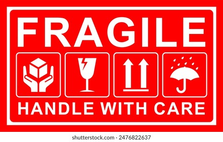 Vector Icons Set for Fragile Packages, Logistics and Shipping Delivery Labels. Fragile Package Concept. Print Ready Design. Ensure Safe Handling