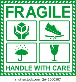 Vector Icons Set for Fragile Packages, Logistics and Shipping Delivery Labels. Fragile Package Concept. Print Ready Design. Ensure Safe Handling